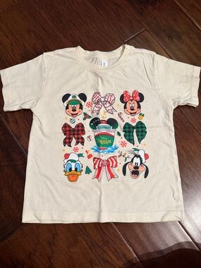 Disney Cream Kids Holiday Character Graphic Tee with Red & Green Accents